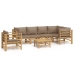 Set de muebles de jardín 7 piezas bambú y cojines gris taupe