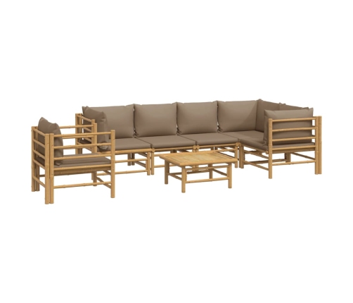 Set de muebles de jardín 7 piezas bambú y cojines gris taupe