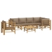 Set de muebles de jardín 7 piezas bambú y cojines gris taupe
