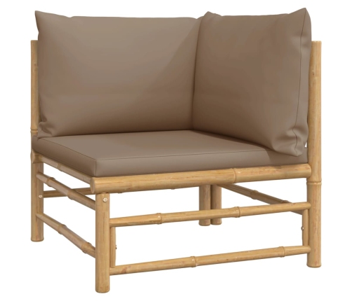 Set de muebles de jardín 7 piezas bambú y cojines gris taupe