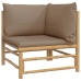 Set de muebles de jardín 7 piezas bambú y cojines gris taupe