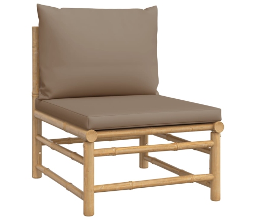 Set de muebles de jardín 7 piezas bambú y cojines gris taupe