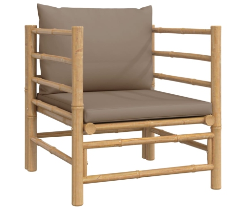 Set de muebles de jardín 7 piezas bambú y cojines gris taupe