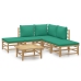 Set de muebles de jardín 6 piezas bambú con cojines verde