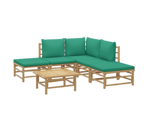 Set de muebles de jardín 6 piezas bambú con cojines verde