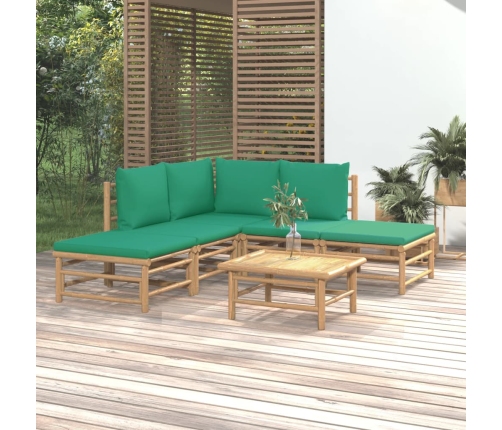 Set de muebles de jardín 6 piezas bambú con cojines verde