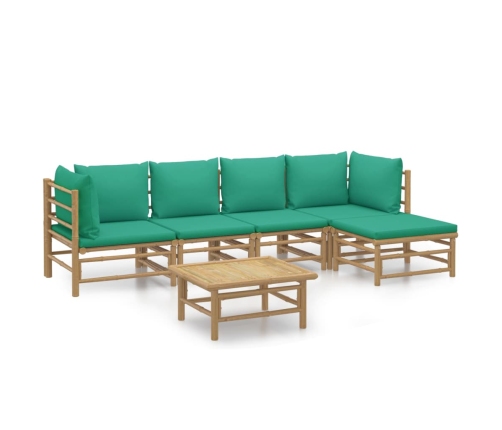 Set de muebles de jardín 6 piezas bambú con cojines verde