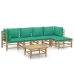 Set de muebles de jardín 6 piezas bambú con cojines verde