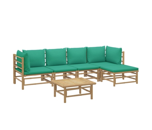 Set de muebles de jardín 6 piezas bambú con cojines verde