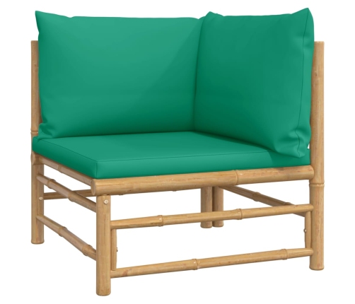 Set de muebles de jardín 6 piezas bambú con cojines verde
