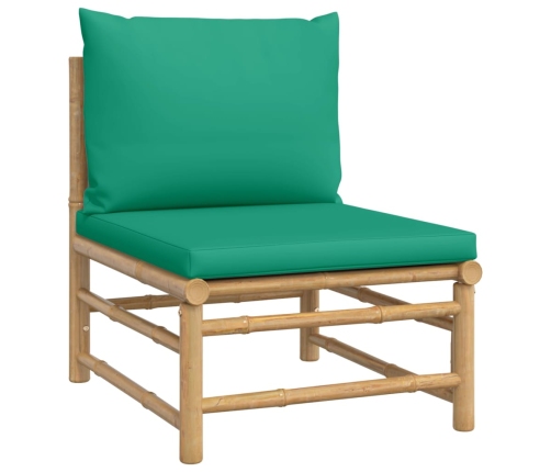 Set de muebles de jardín 6 piezas bambú con cojines verde
