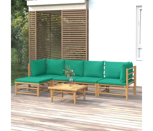 Set de muebles de jardín 6 piezas bambú con cojines verde