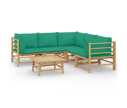 Set de muebles de jardín 6 piezas bambú con cojines verde