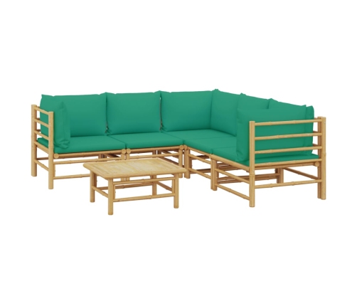 Set de muebles de jardín 6 piezas bambú con cojines verde