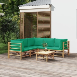 Set de muebles de jardín 6 piezas bambú con cojines verde