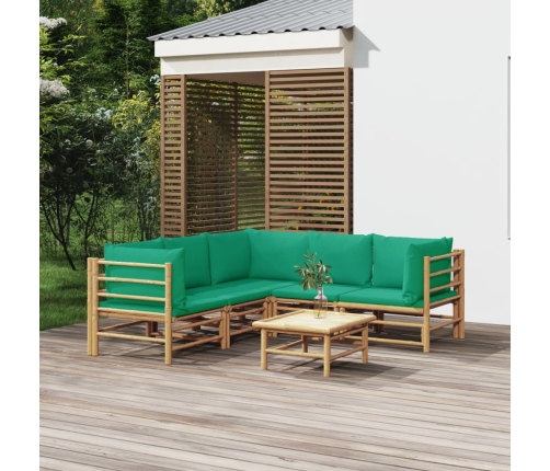 Set de muebles de jardín 6 piezas bambú con cojines verde