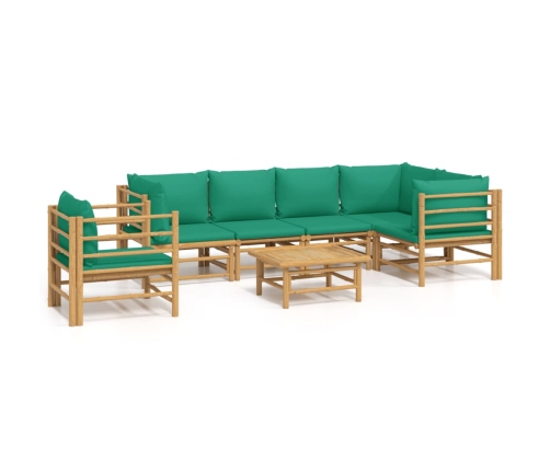 Set de muebles de jardín 7 piezas bambú con cojines verde