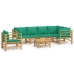 Set de muebles de jardín 7 piezas bambú con cojines verde