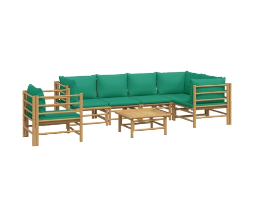 Set de muebles de jardín 7 piezas bambú con cojines verde