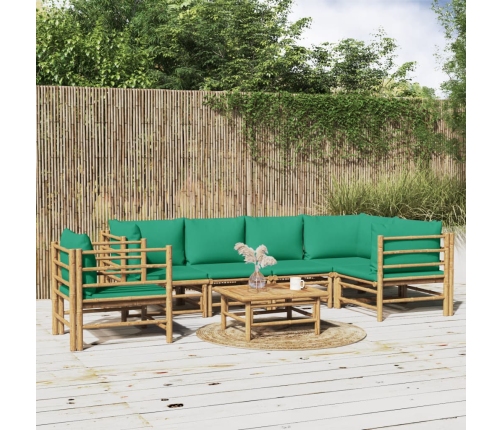 Set de muebles de jardín 7 piezas bambú con cojines verde