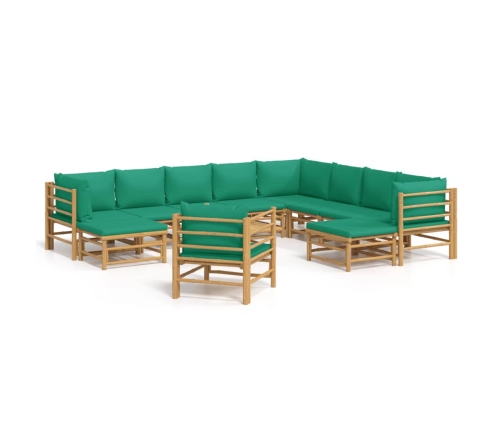 Set de muebles de jardín 12 piezas bambú con cojines verde