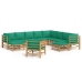 Set de muebles de jardín 12 piezas bambú con cojines verde