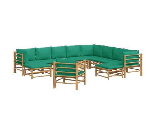 Set de muebles de jardín 12 piezas bambú con cojines verde