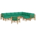 Set de muebles de jardín 12 piezas bambú con cojines verde