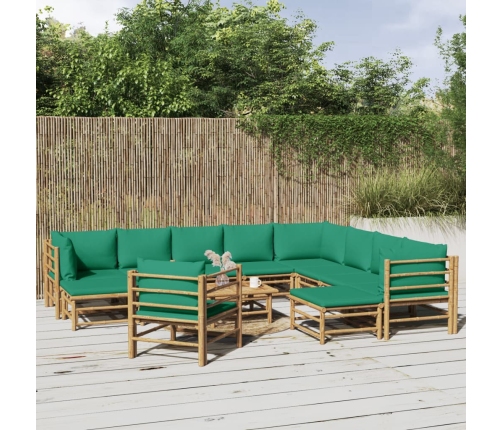 Set de muebles de jardín 12 piezas bambú con cojines verde