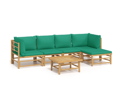 Set de muebles de jardín 6 piezas bambú con cojines verde