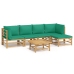 Set de muebles de jardín 6 piezas bambú con cojines verde