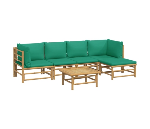Set de muebles de jardín 6 piezas bambú con cojines verde