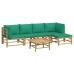 Set de muebles de jardín 6 piezas bambú con cojines verde