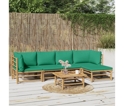 Set de muebles de jardín 6 piezas bambú con cojines verde