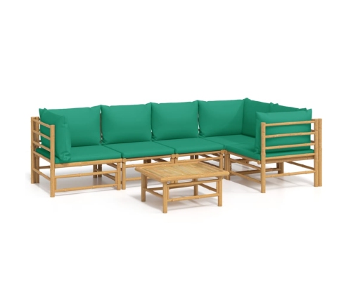 Set de muebles de jardín 6 piezas bambú con cojines verde
