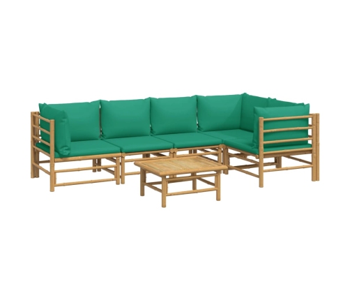 Set de muebles de jardín 6 piezas bambú con cojines verde