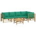 Set de muebles de jardín 6 piezas bambú con cojines verde