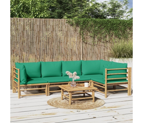 Set de muebles de jardín 6 piezas bambú con cojines verde