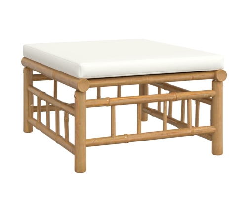 Set de muebles de jardín 6 piezas bambú y cojines blanco crema