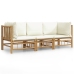Set de muebles de jardín 3 piezas bambú y cojines blanco crema