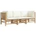 Set de muebles de jardín 3 piezas bambú y cojines blanco crema
