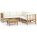 Set de muebles de jardín 6 piezas bambú y cojines blanco crema