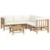 Set de muebles de jardín 6 piezas bambú y cojines blanco crema