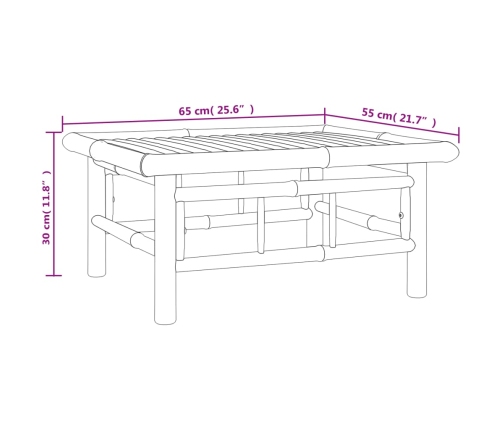 Set de muebles de jardín 6 piezas bambú y cojines blanco crema