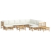 Set de muebles de jardín 12 piezas bambú y cojines blanco crema