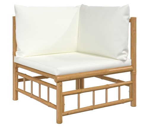 Set de muebles de jardín 12 piezas bambú y cojines blanco crema