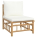 Set de muebles de jardín 12 piezas bambú y cojines blanco crema