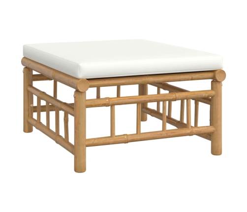 Set de muebles de jardín 12 piezas bambú y cojines blanco crema