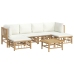 Set de muebles de jardín 7 piezas bambú y cojines blanco crema