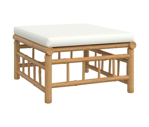 Set de muebles de jardín 7 piezas bambú y cojines blanco crema